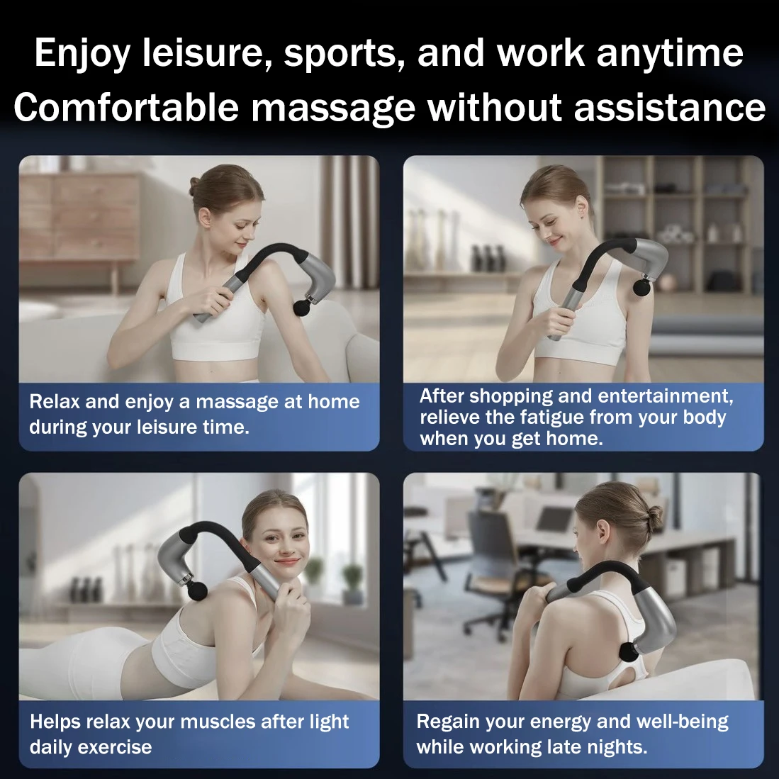 2026 New Smart Fascia Gun Deep Tissue Massage Hammer Electric Handheld Back Massager with Long Handle 4 Heads Quiet Muscle Relax