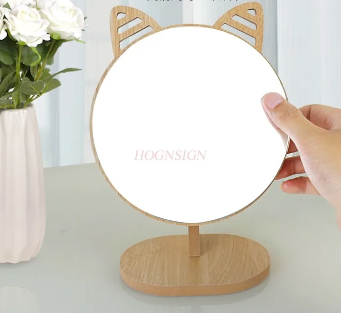 Miroir de dessin animé mignon, miroir de maquillage de bureau en bois, miroir de dressing simple face haute définition, miroir de bureau