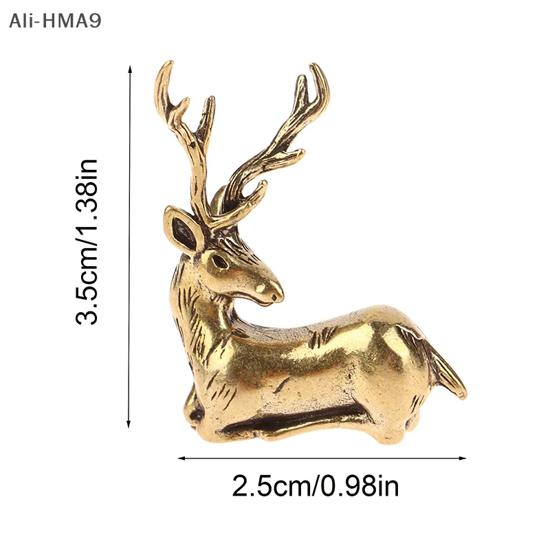 

（HMA9）1Pc Retro Brass Christmas Elk Miniature Figurine Festival Decoration Accessories Mini Deer Statue Desktop Ornament Decors