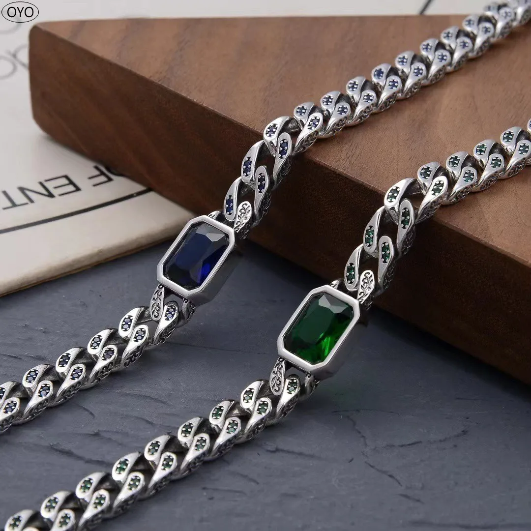 

100%s925 sterling silver diamond studded chain fashion men's and women's collarbone chain square zircon fashion hip hop Necklace