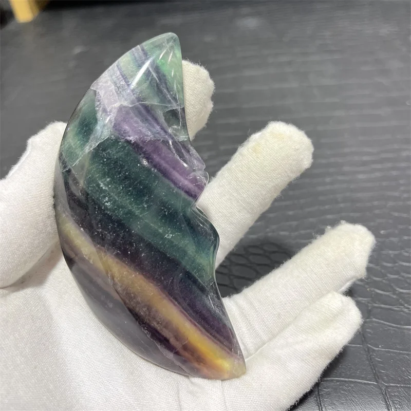 Rainbow Fluorite Moon Hand Carved Crystals Healing Gemstones For Home Decoration