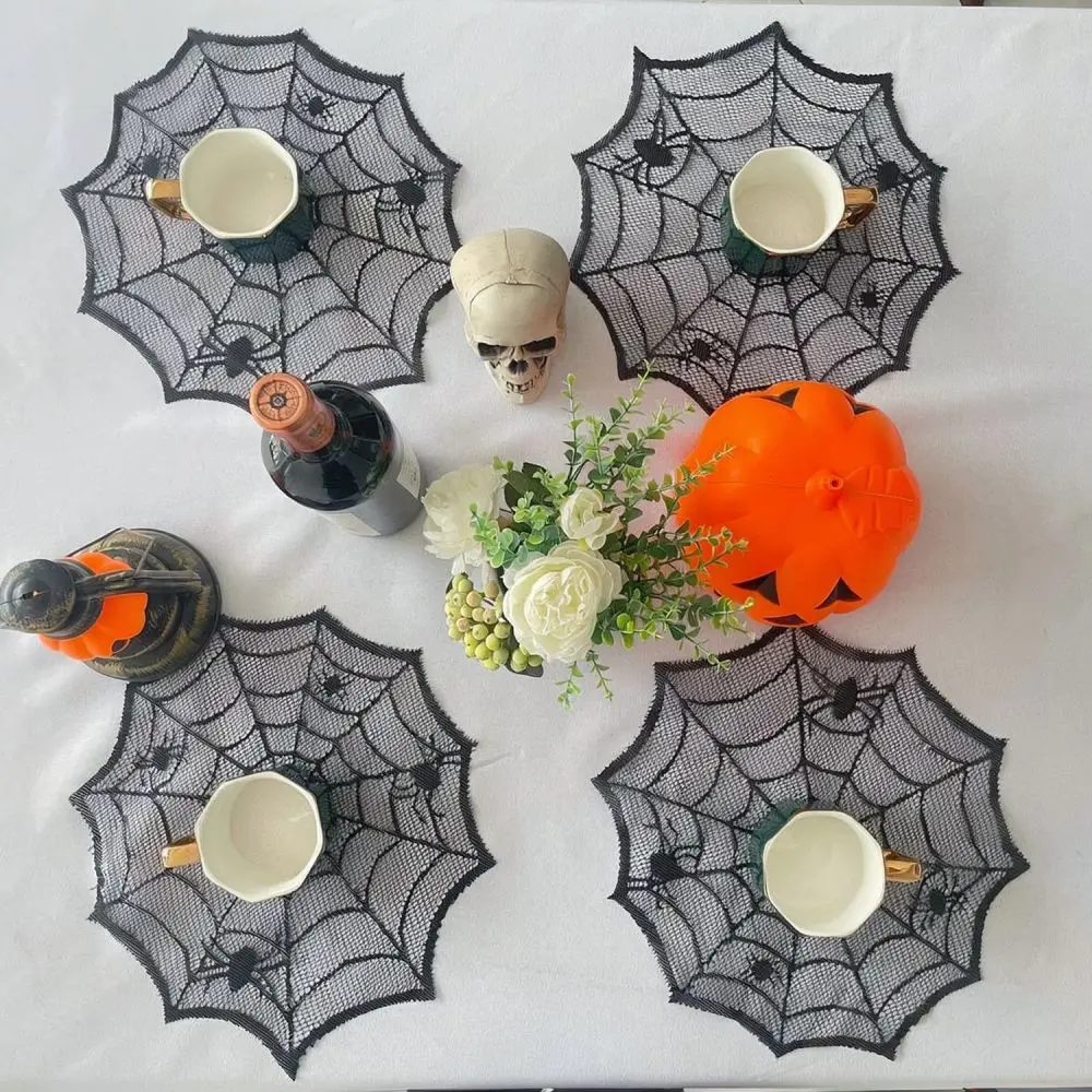 Spooky Halloween Tablecloth Fireplace Runner Lace Lampshade Decor Set Bat Spider Pattern Home Festival Party Supplies