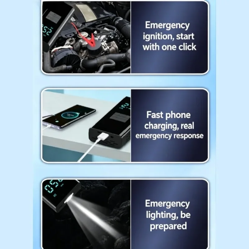 12V Car Emergency Jump Starter Air Compressor Portable Power Bank Mobile Battery Auto Accessories