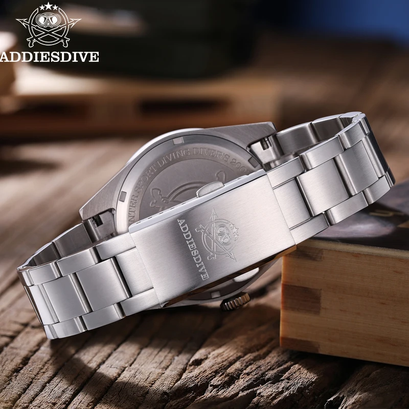 ADDIESDIVE 드레스 시계 럭셔리 사파이어 39mm 나무 질감 NH35 자동 시계 남성용 방수 발광 기계식 시계