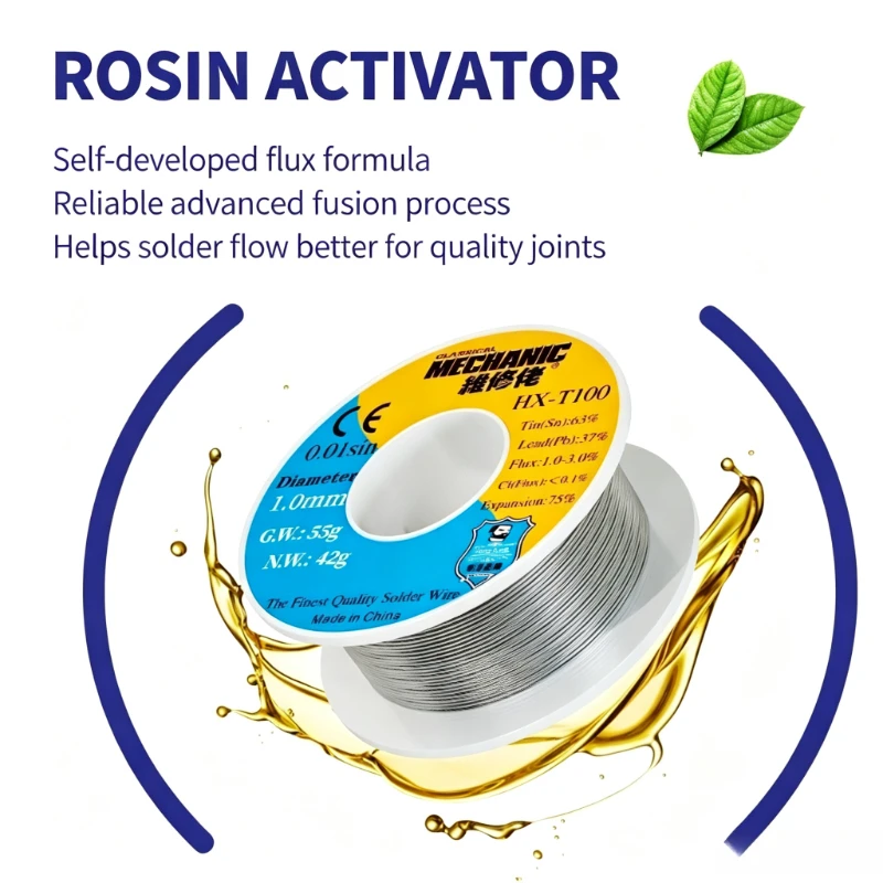 MECHANIC HX-T100 55g Mild Rosin Core 183℃ Melting Point 0.3-1.2mm High Purity Environmental Solder Wire Welding Flux Iron Cable