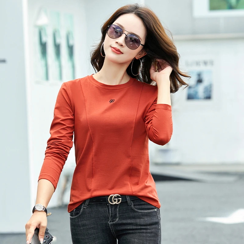 Autumn Women’s Long Sleeve T-Shirts Korean Style New Arrival Fashion Plus Size Basic Stretch Tshirts For Women 2023