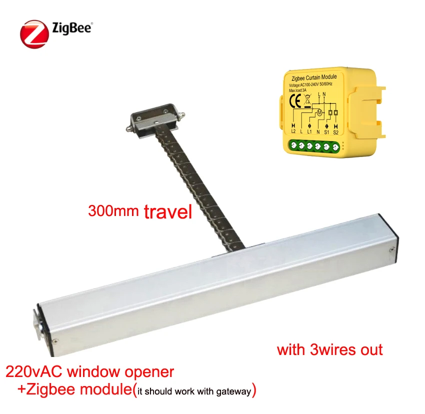 Tuya zigbee module 220VAC 3 wires electric automatic chain window shutter opener drive actuator with stroke length 200mm 300mm