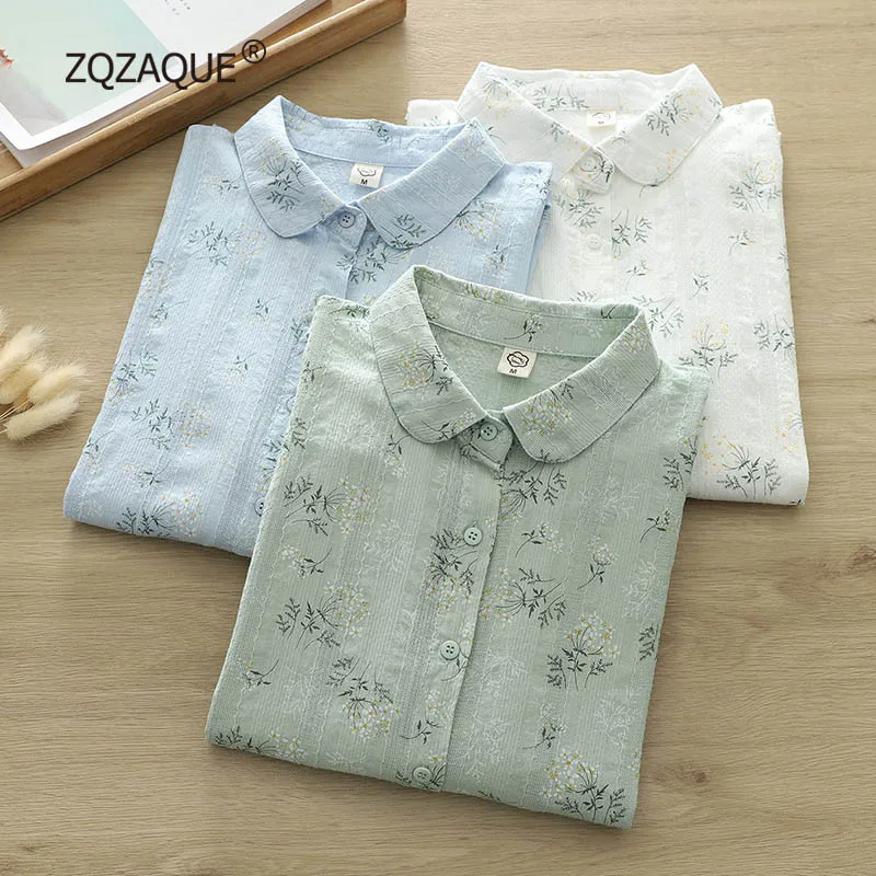 Korean Fashion Floral Blouse Women's Long Sleeve All-match Bottom Shirts Good Quality Office Lady Cotton Tops Loose Style SY058