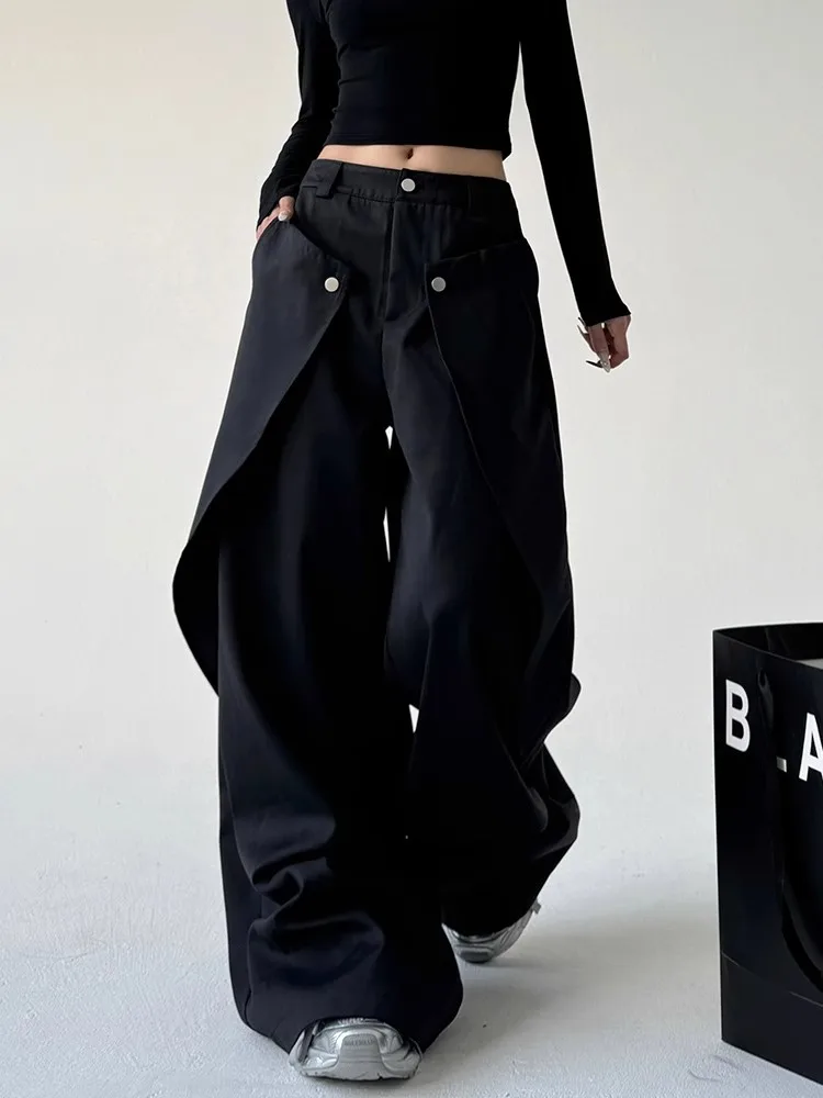 

Женские повседневные широкие брюки свободного кроя в стиле ретро, шелковые, с высокой талией, из полиэстера, весна 2025