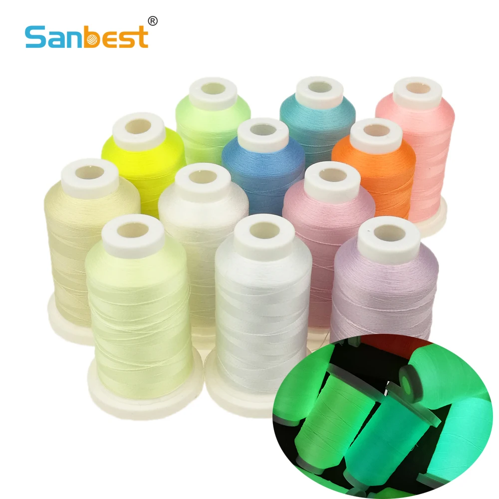 Sanbest Glow in Dark Luminous Embroidery Thread 150D/2 800 Meters Polyester Sewing DIY Handmade Cross Stitch Thread TH00057