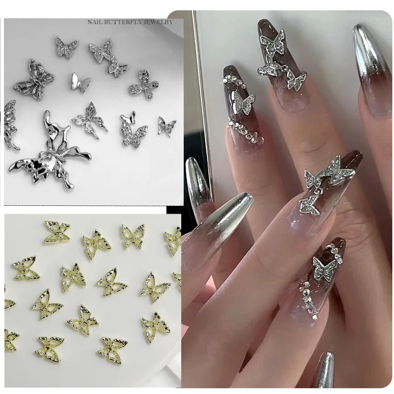 

10-40Pcs Wings Hollow Butterfly Glitter Diamond Nail Charms 3D Butterfly Shape Charms for Nails Gem Manicure Nail Art Decoration