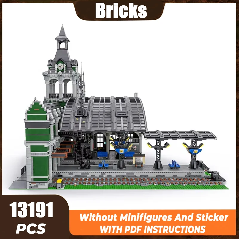 Moc Building Block Model European Railway Station Modular Bricks Toys