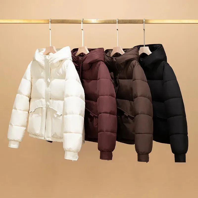 Cotton Jacket Women Parkas Winter 2025New Hooded Down Jacket Female Warm Cotton Padded Coat Loose Short Outwear Fashion Overcoat