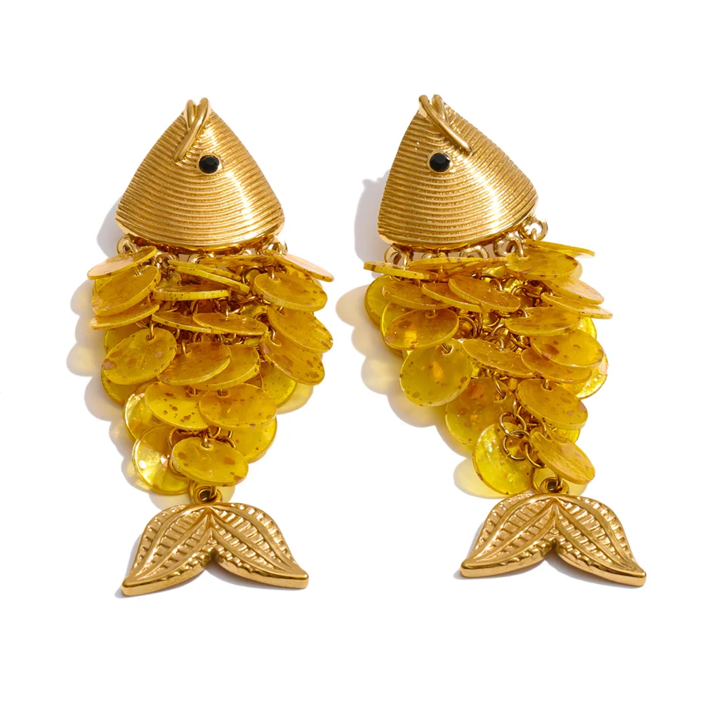 Yhpup Ocean Style Colorful Shell Fish Drop Necklace Earrings Set Stainless Steel Exclusive Handmade Gold Color Jewelry image 3