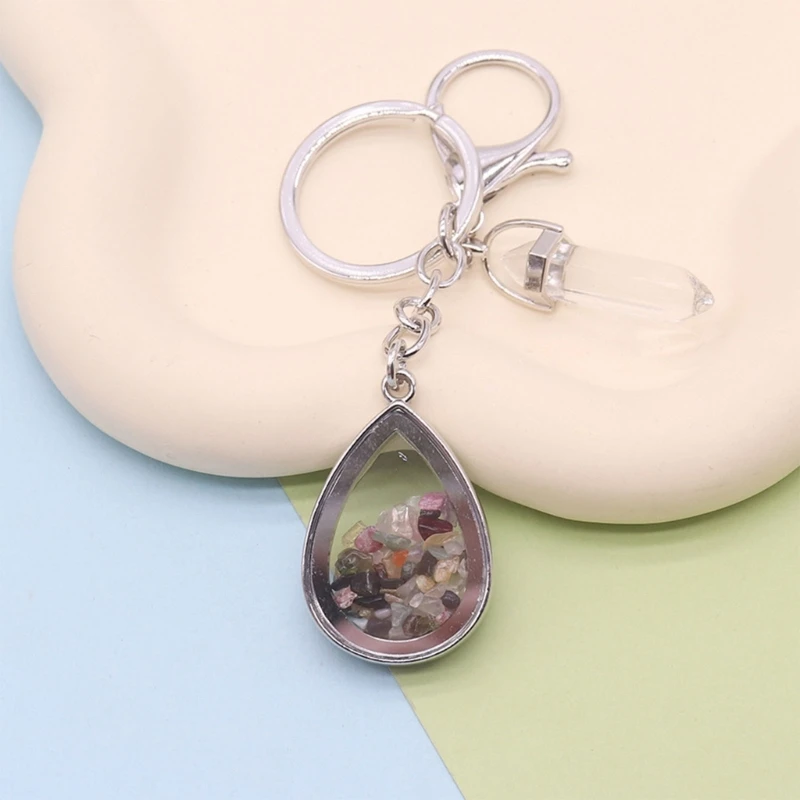  Natural Stone Crystals Heart Photo Frame Keychain Pendant For Keys And Gifts