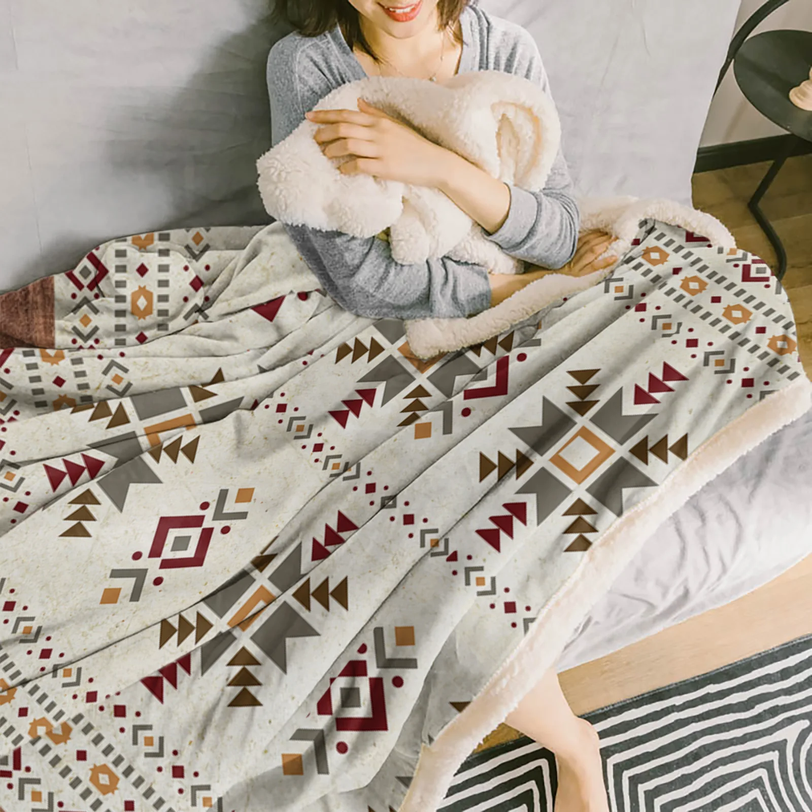 Retro Geometric Figures Cashmere Blanket Winter Warm Soft Throw Blankets for Beds Sofa Wool Blanket Bedspread