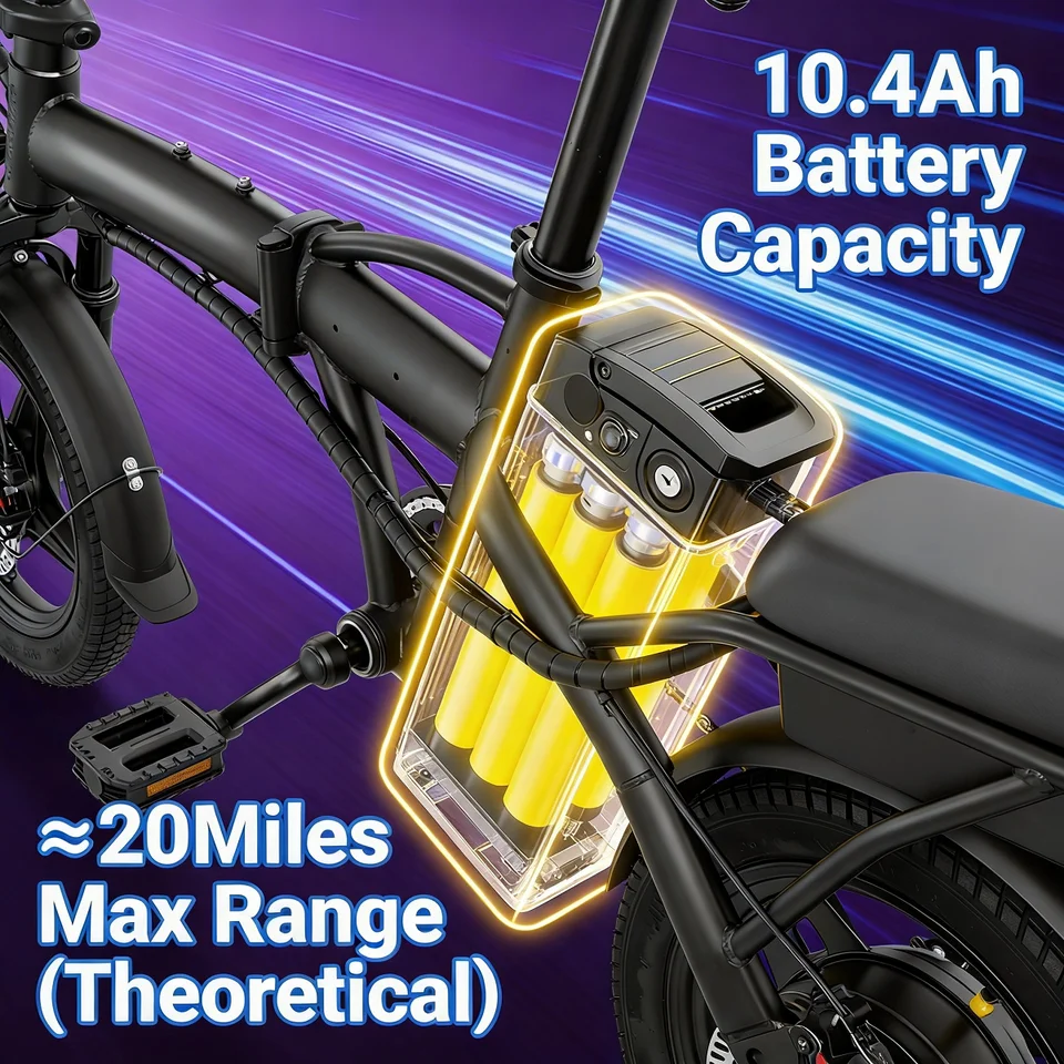 T5 Lightweight Folding Electric Bike for Adults 48V 750W Peak Power 20MPH 18-22 Miles Range 14Inch Disc Brake Commuter E-bike image 5