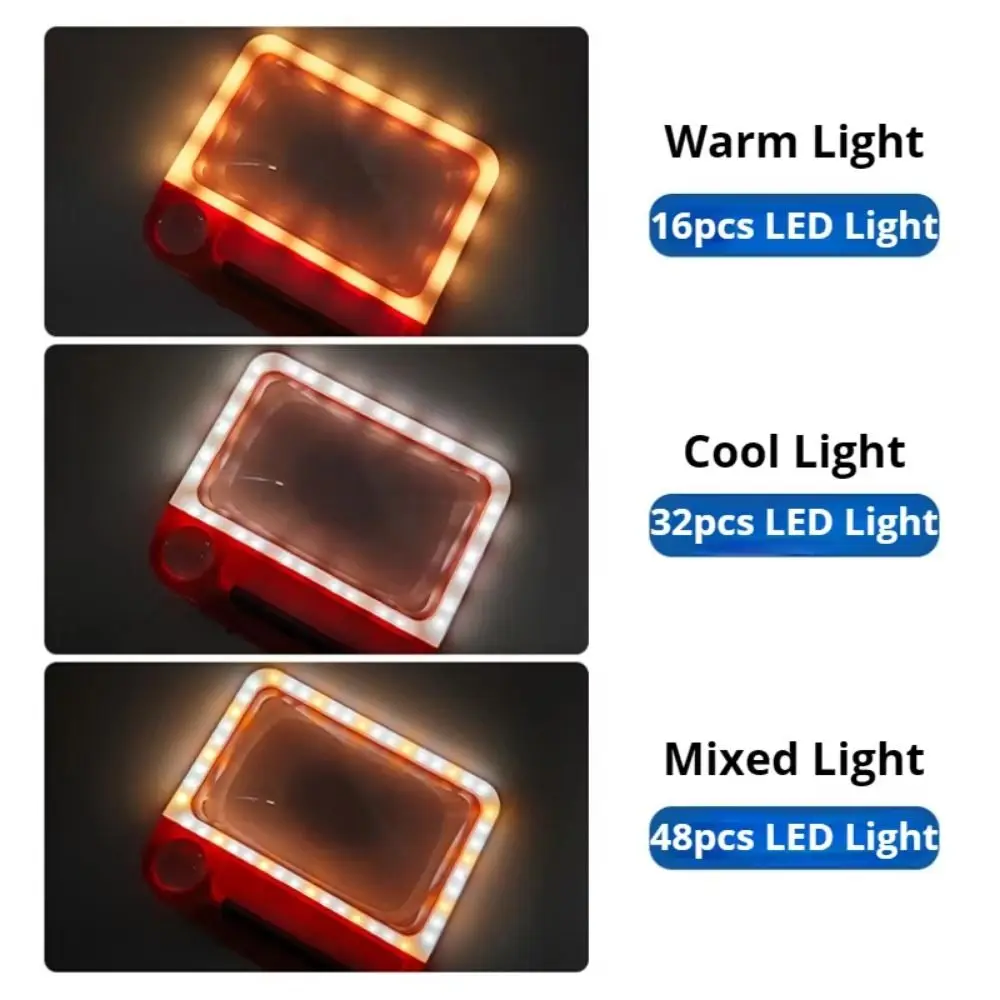

5X 10X полностороннее увеличительное стекло с 3 режимами освещения 48 светодиодных фонарей Подсветка Ручная лупа высокой четкости