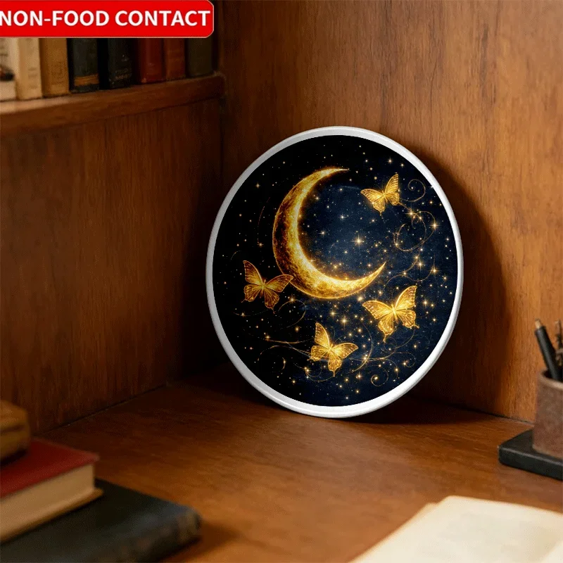 Elegant Star and Butterfly Ceramic Decorative Plate | Non-Food Contact, Suitable for Living Room TV Stands, Entryway Shelves,
