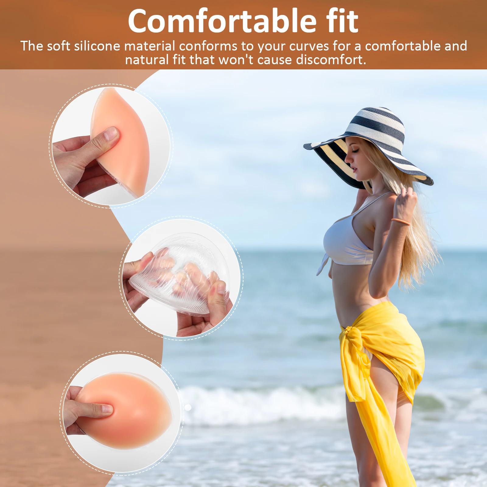 

2 Pairs Thickened Chest Pad for Bikinis Silicone Bra Breast Pads Skin Tone Transparent Reusable Enhancing Comfortable Fit