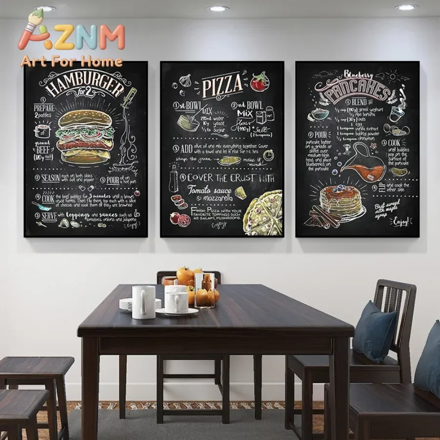 Vintage Hamburg Pizza Hotdog Food Posters Prints Canvas Painting Wall Art French Fries Pasta Menu Kitchen Home Restaurant Decor