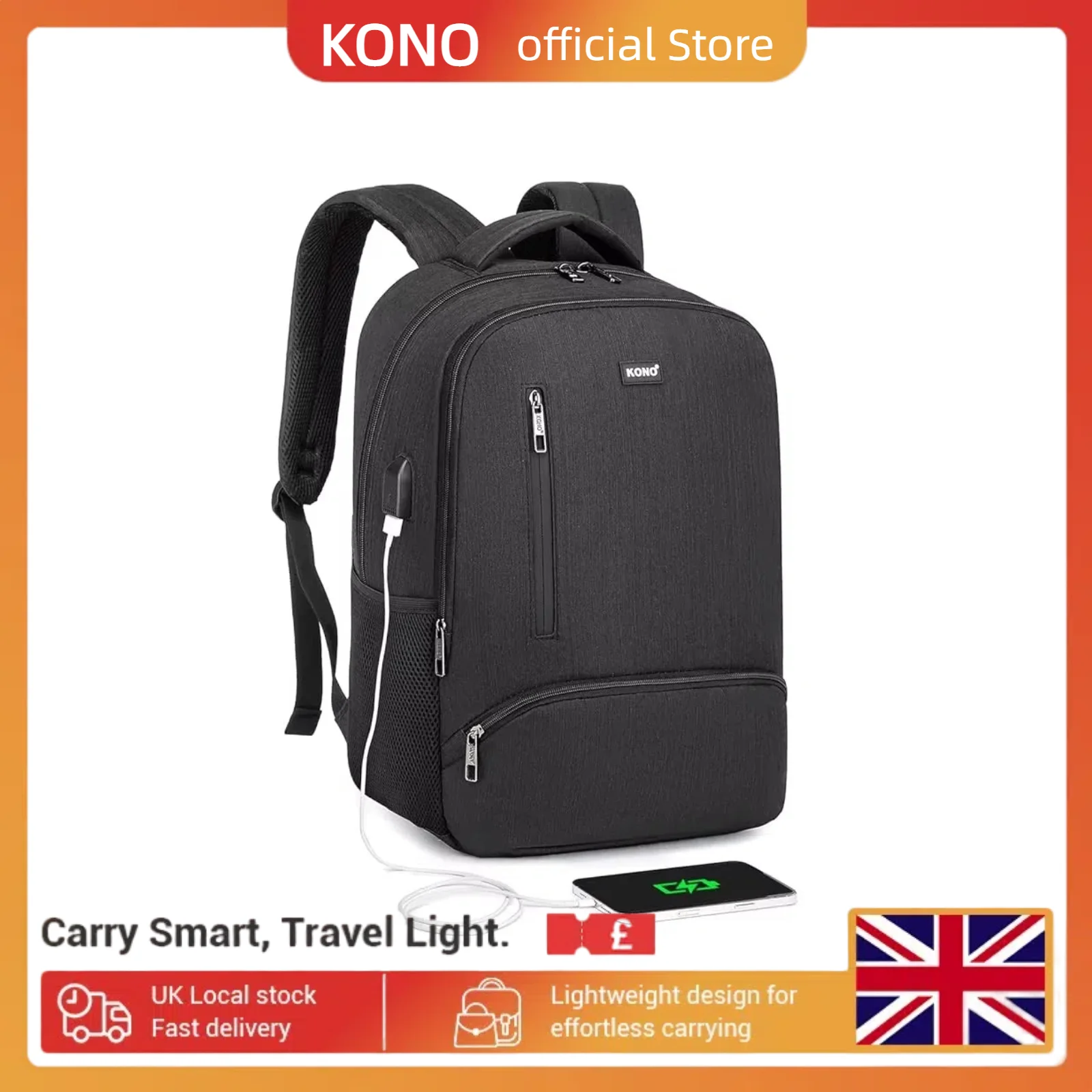 Travel Laptop Backpack with USB Port  i  Water Resistant 15.6 Inch Computer Bag for Work School & Casual Use Men/Women