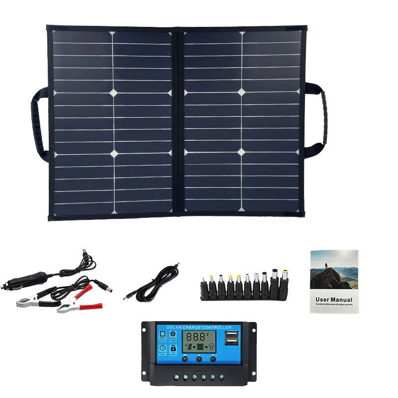 5V 18V 100W Foldable Solar Panel Kit with 12V 24V Controller Solar Panel Double Fast Charge TypeC+DC for House Camping Travel