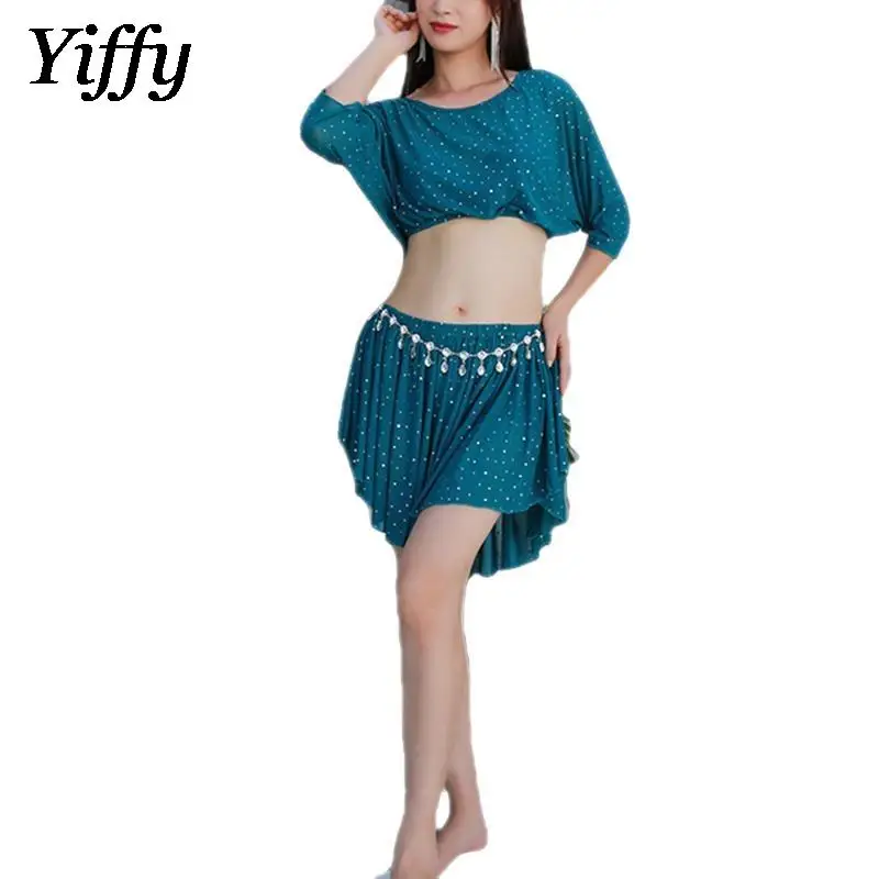 

Женский костюм для танца живота, сексуальный короткий топ и блестящая мини-юбка, костюм для взрослых, костюм для восточных и индийских танцев