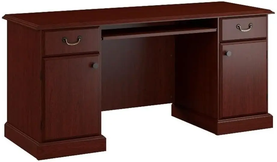 Bush Business Furniture Arlington Computer Desk With Storage And Keyboard Tray In Harvest Cherry, Traditional Workspace For