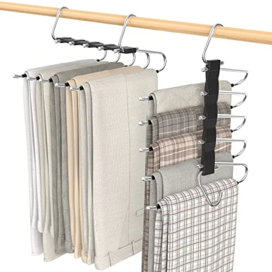 Pants Hangers Space Saving, Anti-Slip Multi-Functional Pants Rack, Thickened Stainless Steel Tube, Two Hanging Modes Suitable f