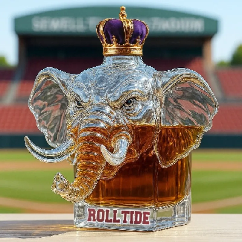 Alabama Roll Tide Elephant Head Whiskey Decanter, Crown Style Glass Liquor Bottle for Alabama Fans Gifts & Bar Decor