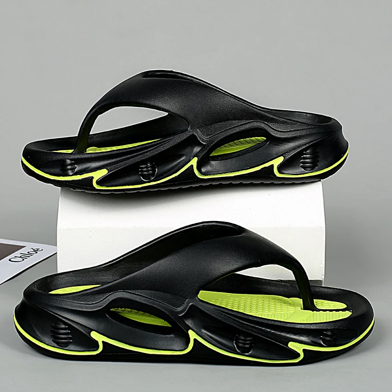 

Мужские Пляжные шлепанцы, Нескользящие сандалии на плоской подошве, повседневная обувь для дома и улицы, летние тапочки, сланцы
