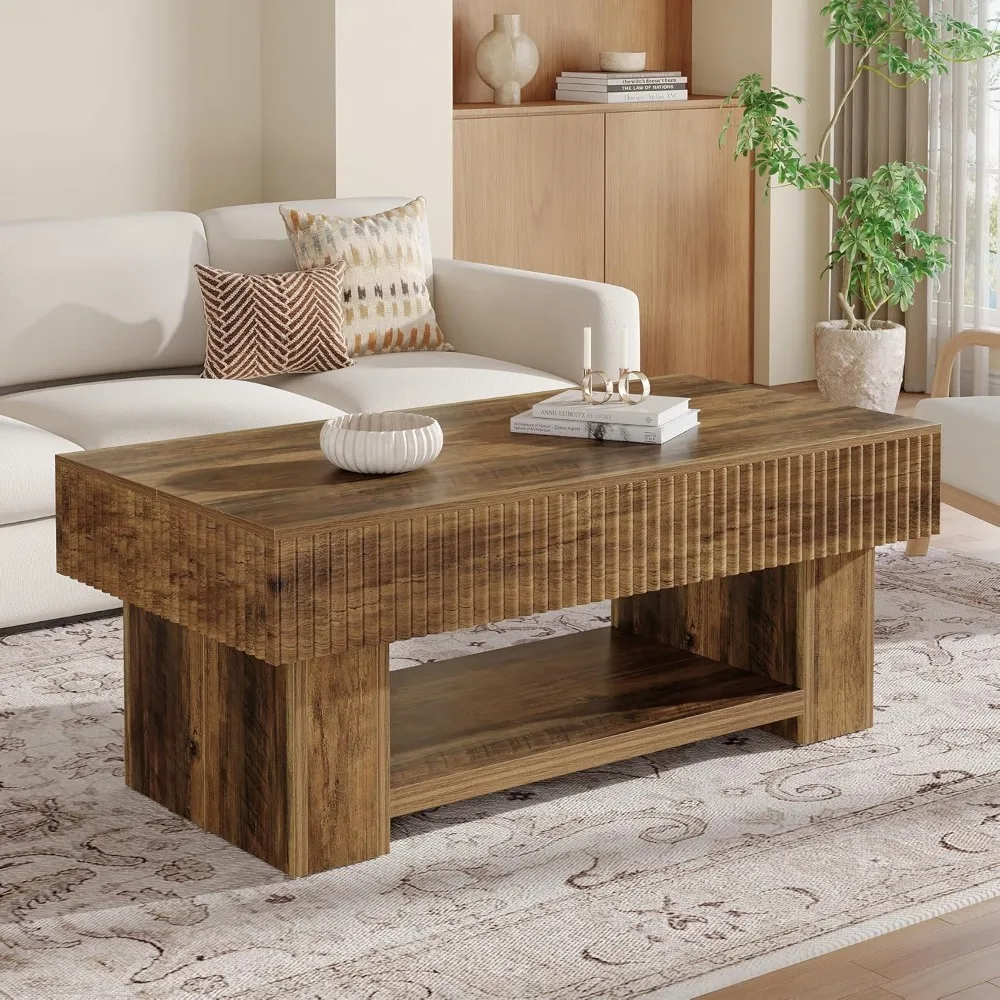 

Farmhouse Coffee Table with Storage, 47-Inch Wood Center Table for Living Room