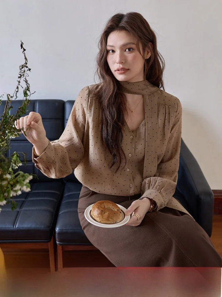 

Осенний женский наряд больших размеров, винтажный облегающий топ с v-образным вырезом в горошек, длинный све, топ с высокой талией, юбка, повседневная нейлоновая смесь