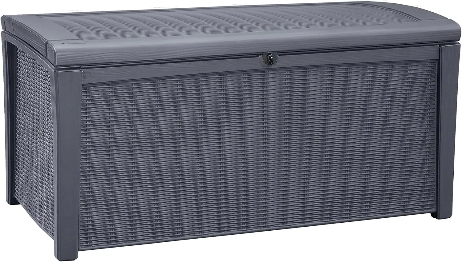 

110 Gallon Storage Box, All-Weather Wicker Rattan-Style Resin Deck Box and Stylish Outdoor Bench with Piston-Assist