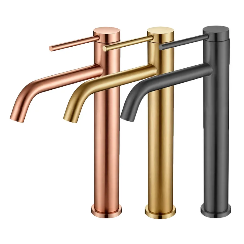 Robinet de salle de bains en or Rose brossé, mitigeur d'eau chaude et froide, trou unique, poignée unique, monté sur le pont