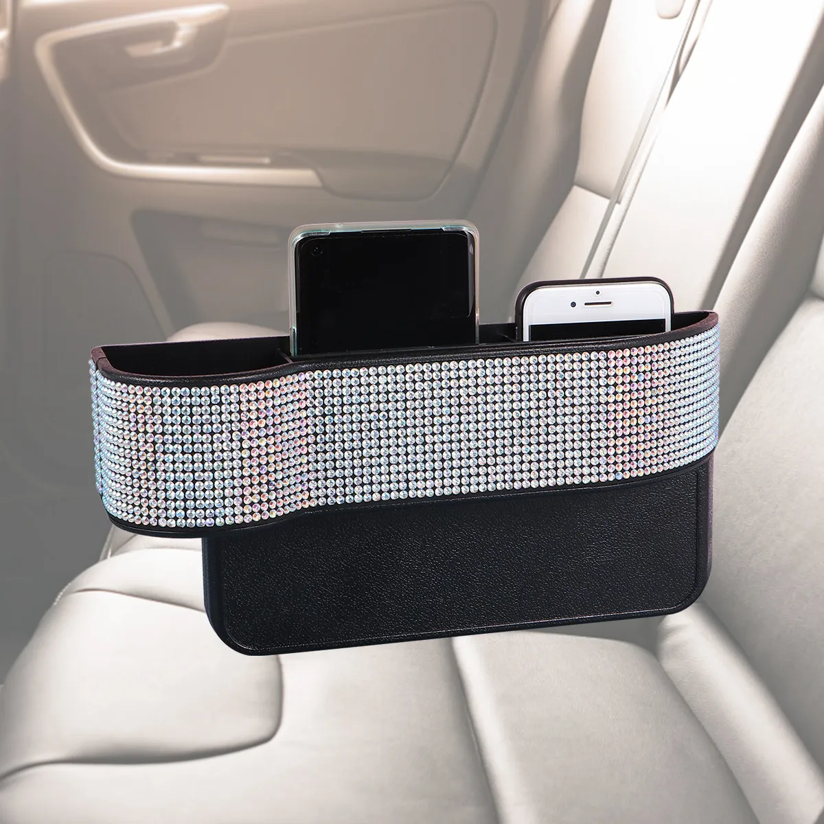 

1Pcs Car Seat Gap Storage Container Rhinestone Microfiber Organizer Driver Side Storage Box Suitable for Navigator