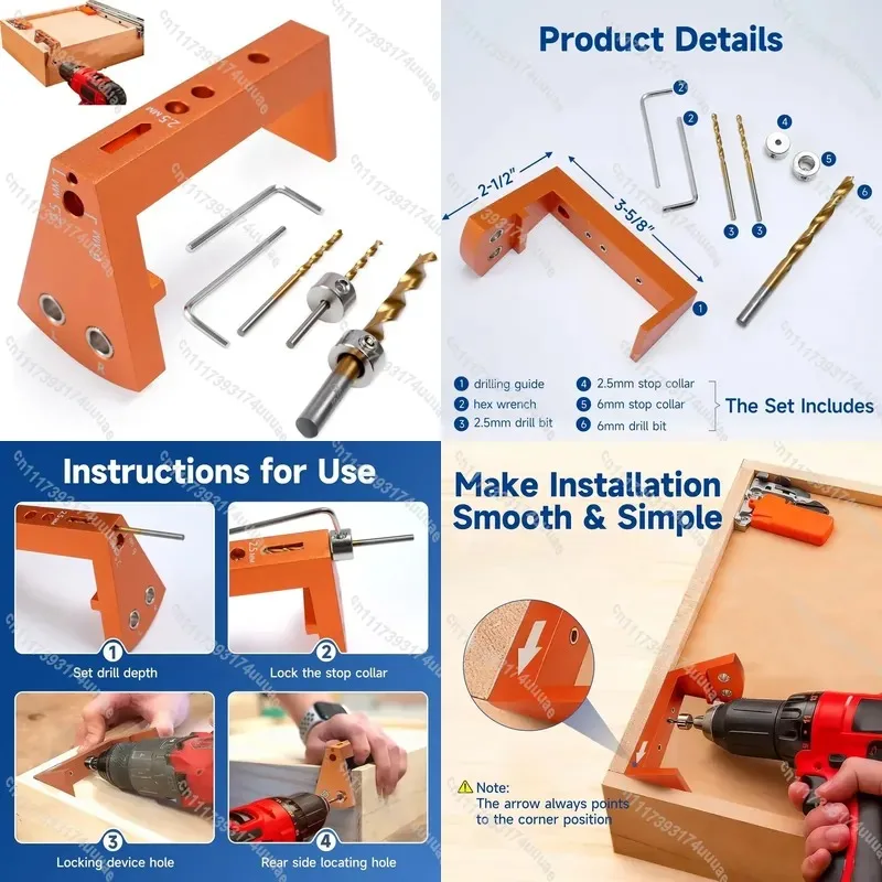 For Drawer Slide Drill Guide Kit Woodworking Tools Precision Jig for Cabinet Installation Hardware Mounting Accessory