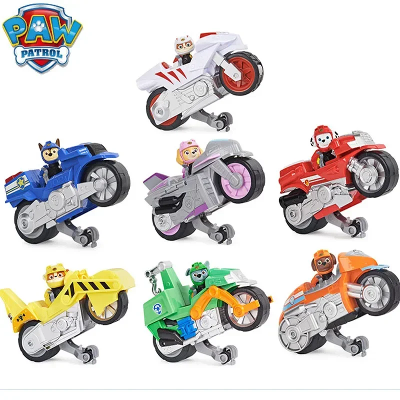 PAW Patrol ของแท้ Moto pups มาร์แชลล์สกายแมวป่ารถมอเตอร์ไซด์ดีลักซ์ดึงถอยหลังพร้อมคุณสมบัติล้อและฟิกเกอร์ของเล่น