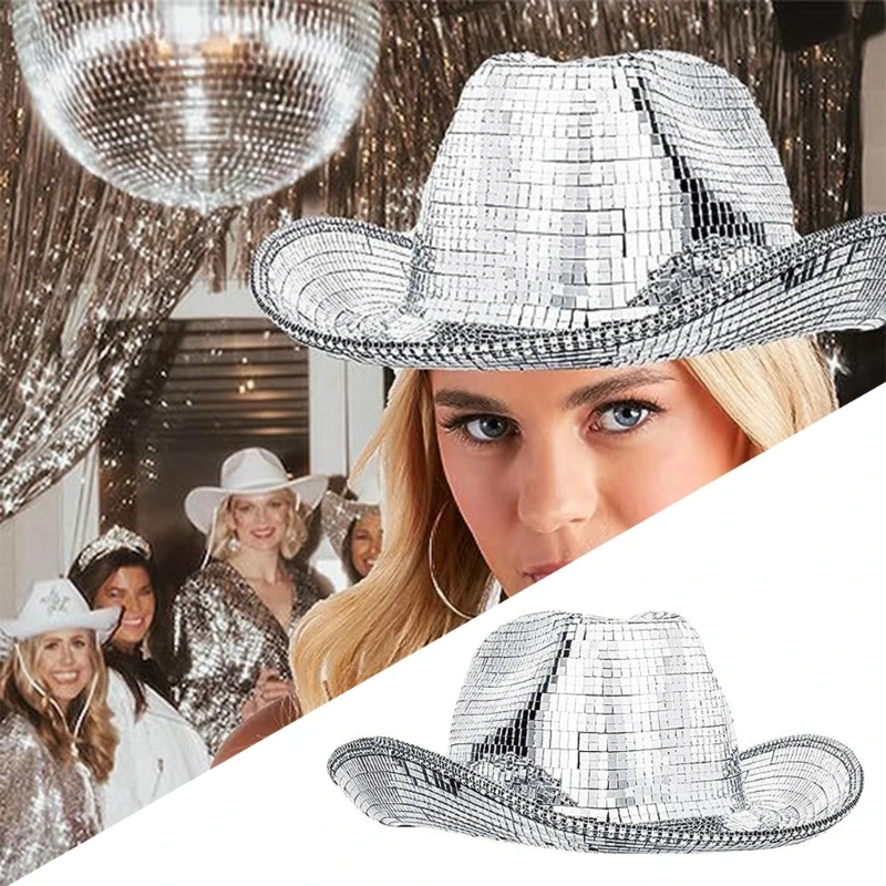 Disco Ball Cowboy Hat with Mirrored Sunglasses - Sparkly Sequin Party Costume Western Sparkly Glitter Disco Ball Cowboy Hat, Bachelorette  main image 4