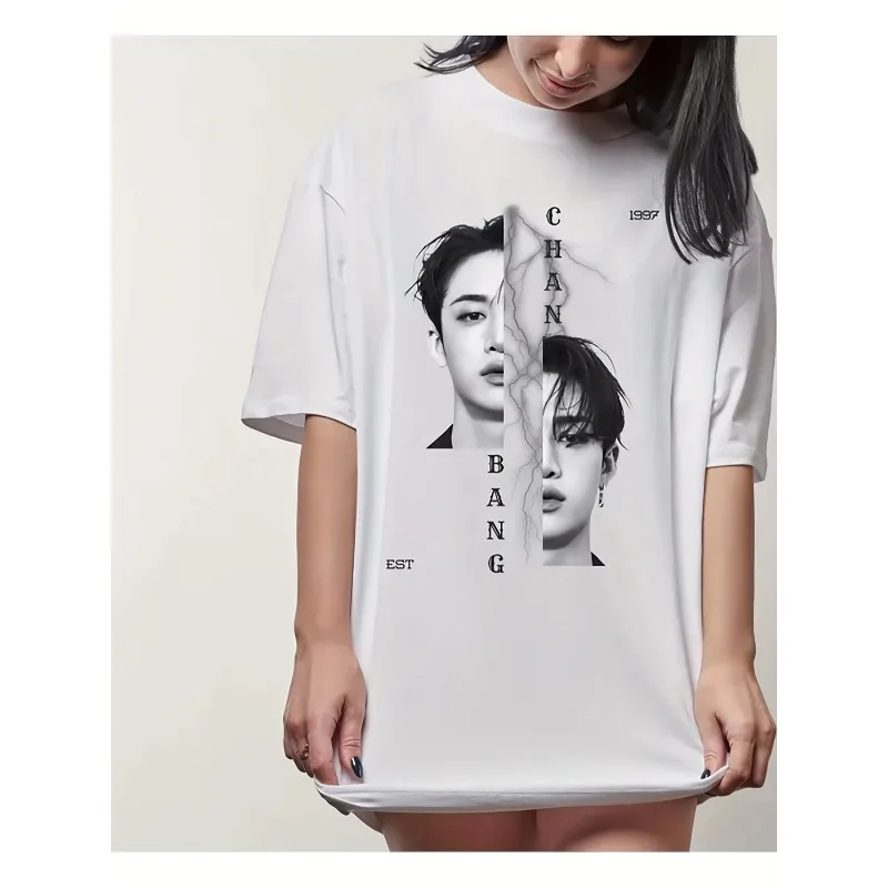 Vintage Bang Chan Stray Kpop Pattern T-shirt Unisex, Suitable for Both Men and Women