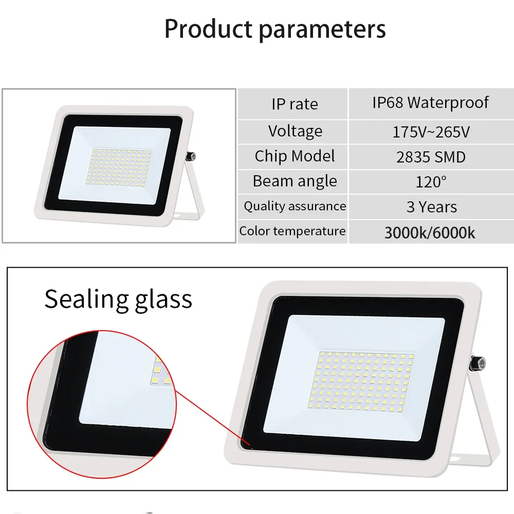 Imagem -06 - Holofote Led Impermeável ao ar Livre Alto Brilho Lâmpada de Parede Iluminação do Jardim Holofotes Ip68 220v 50w 100w