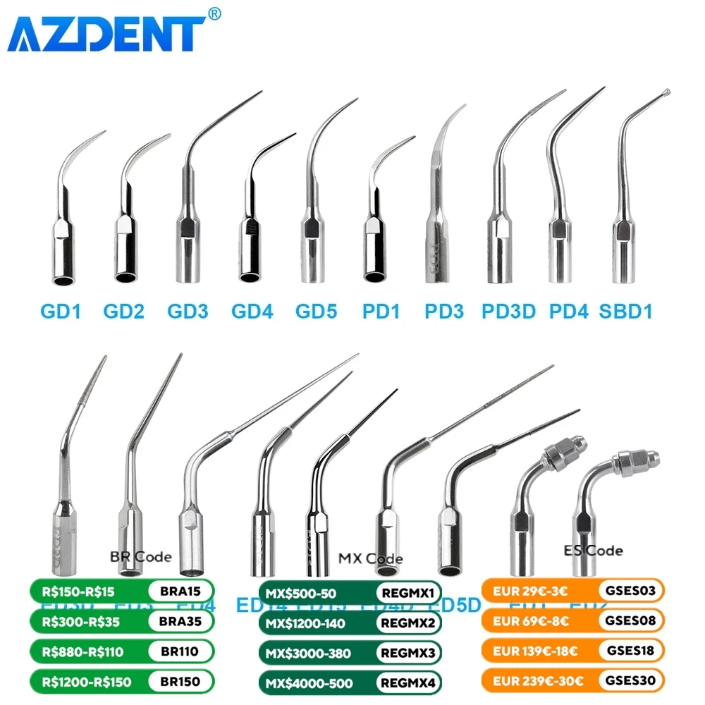 AZDENT Dental Endo Perio Scaling Tips G P E fit for SATELEC DTE NSK Ultrasonic Scaler Handpiece Scaling Periodontics Endodontics