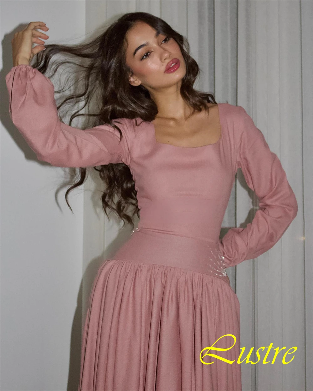 

Customized Luxury Jersey Evening Dress Delicate Square Collar Prom Dresses Temperament Long Sleeves Special Occasion Gowns