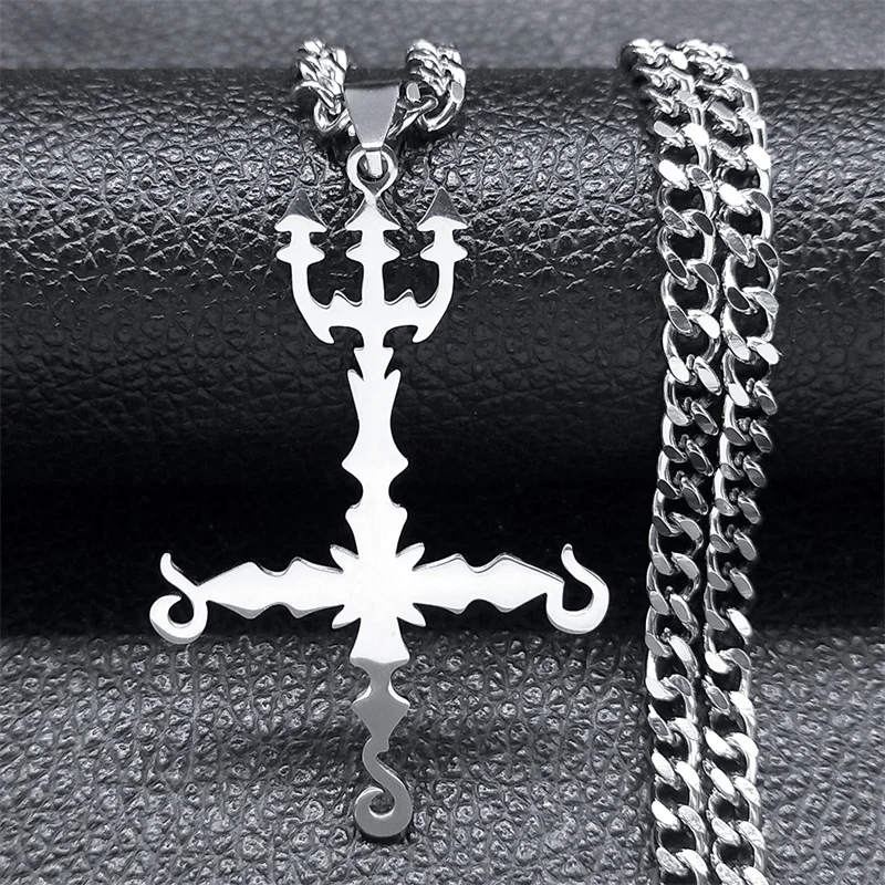 666 Satan Inverted Cross Trident Demonic Necklace for Women Men