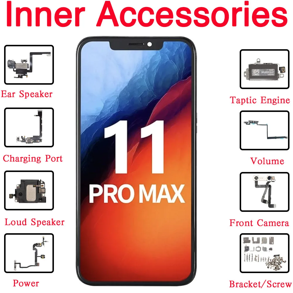 Pieza interior de repuesto para iPhone 11 Pro, volumen de potencia máxima, cámara frontal, altavoz, Cable flexible con tornillo de motor Taptic