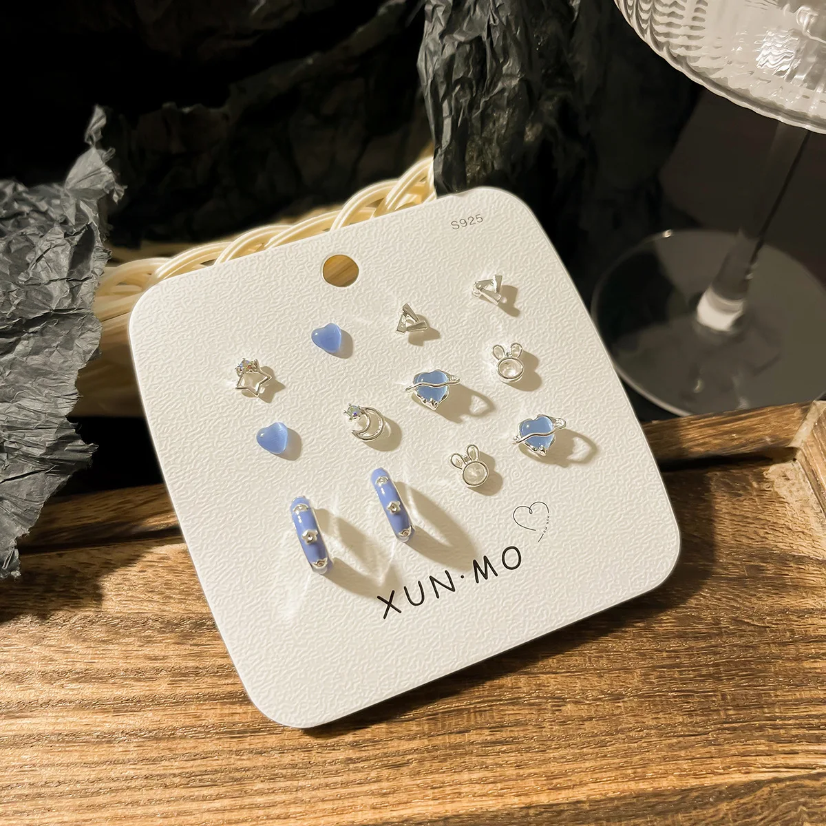 Kadrufi doce y2k azul aurora strass coração estrela lua brincos conjunto feminino moda coreana borboleta brinco jóias presente