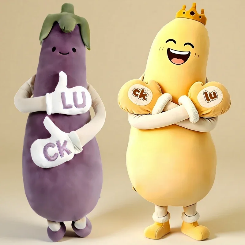 Cute Humanized Vegetable Long Cylindrical Plush Hug Pillow,Eggplant Carrot Banana With Arms Feet, Ergonomic Leg & Waist Support