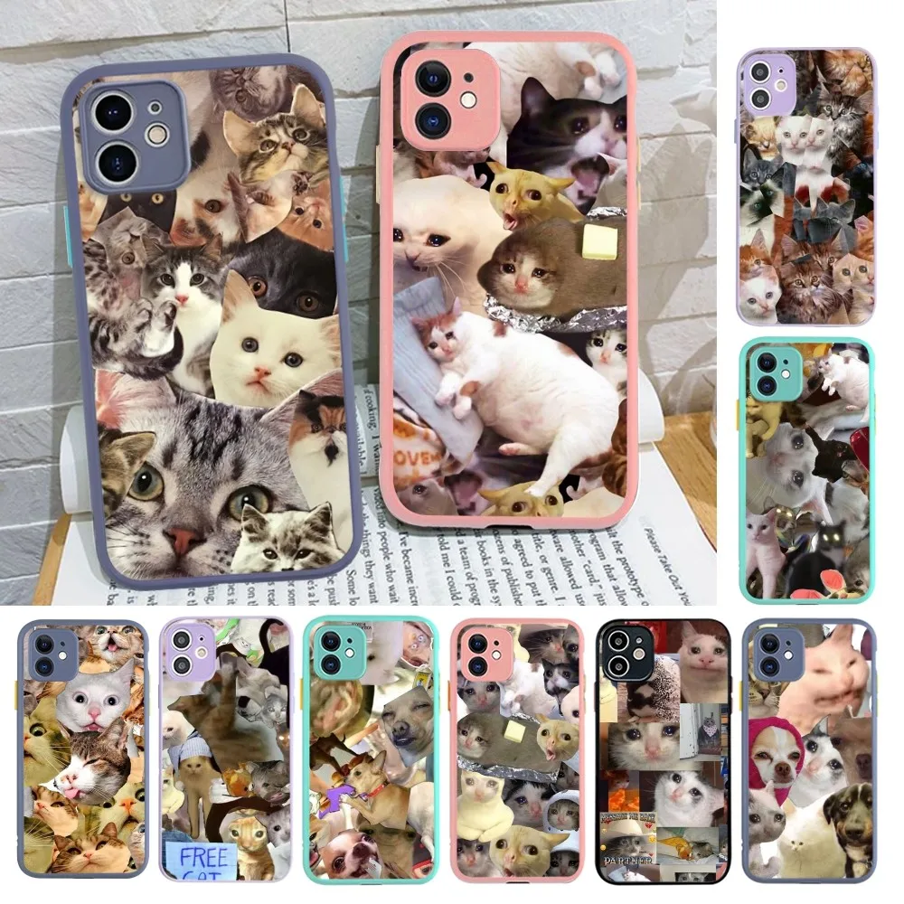 Crying Cat Memes Phone Case For iPhone 14 X XR XS 7 8 Plus 11 12 13 pro MAX 13mini Matte Shockproof Case