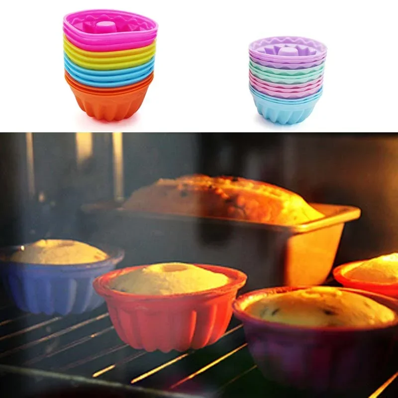 12 Pieces/Set Of Silicone Cake Mold Round Muffin Cup Cake Baking Mold Kitchen Cooking Bakeware Making Diy Cake Decoration Tool